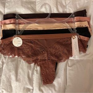 Danskin Lace cheeky fit thong Panties Set in Black and shades tan and Brown